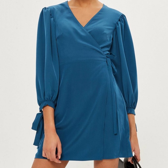 blue wrap dress topshop Rent Topshop Tall Long Sleeve Riveria Occasion Dress In Blue main image 0